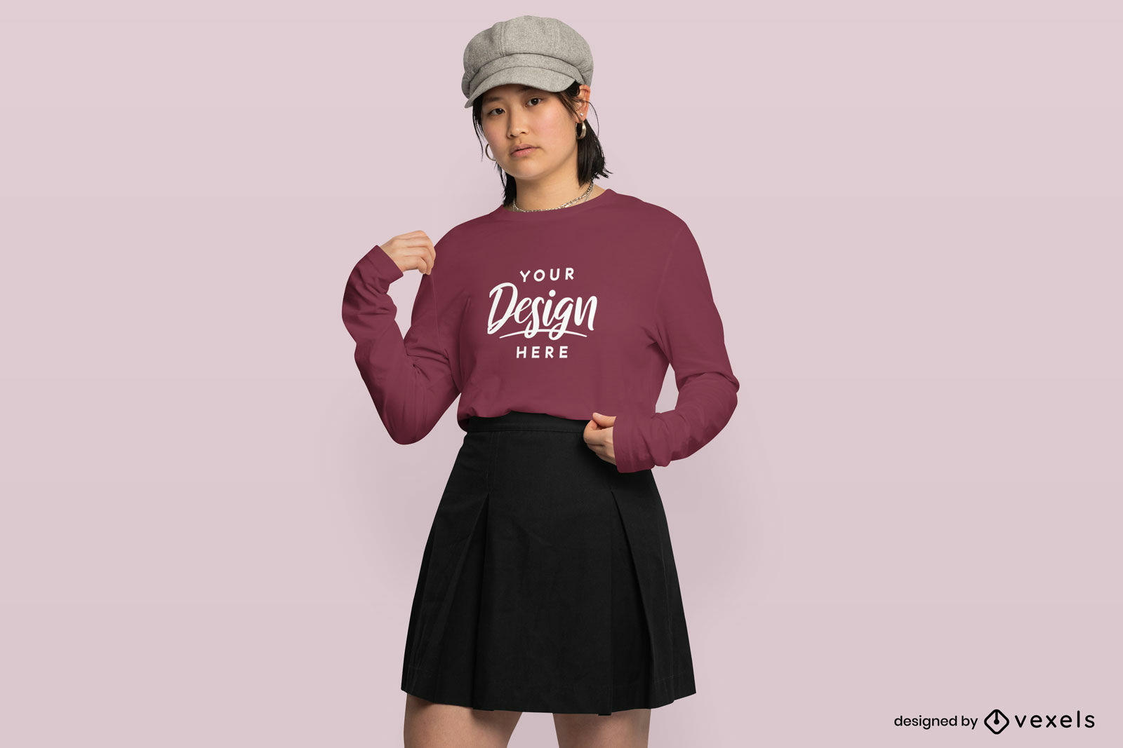 Maqueta de chica asiática con falda y sudadera