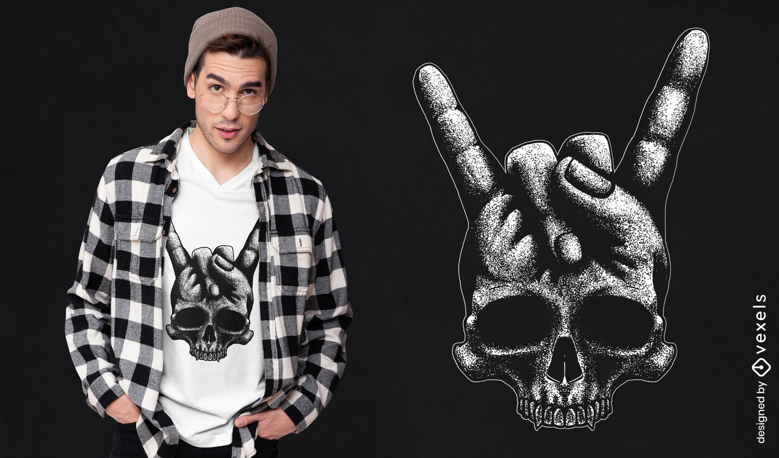 Diseño de camiseta de calavera de mano de metal pesado