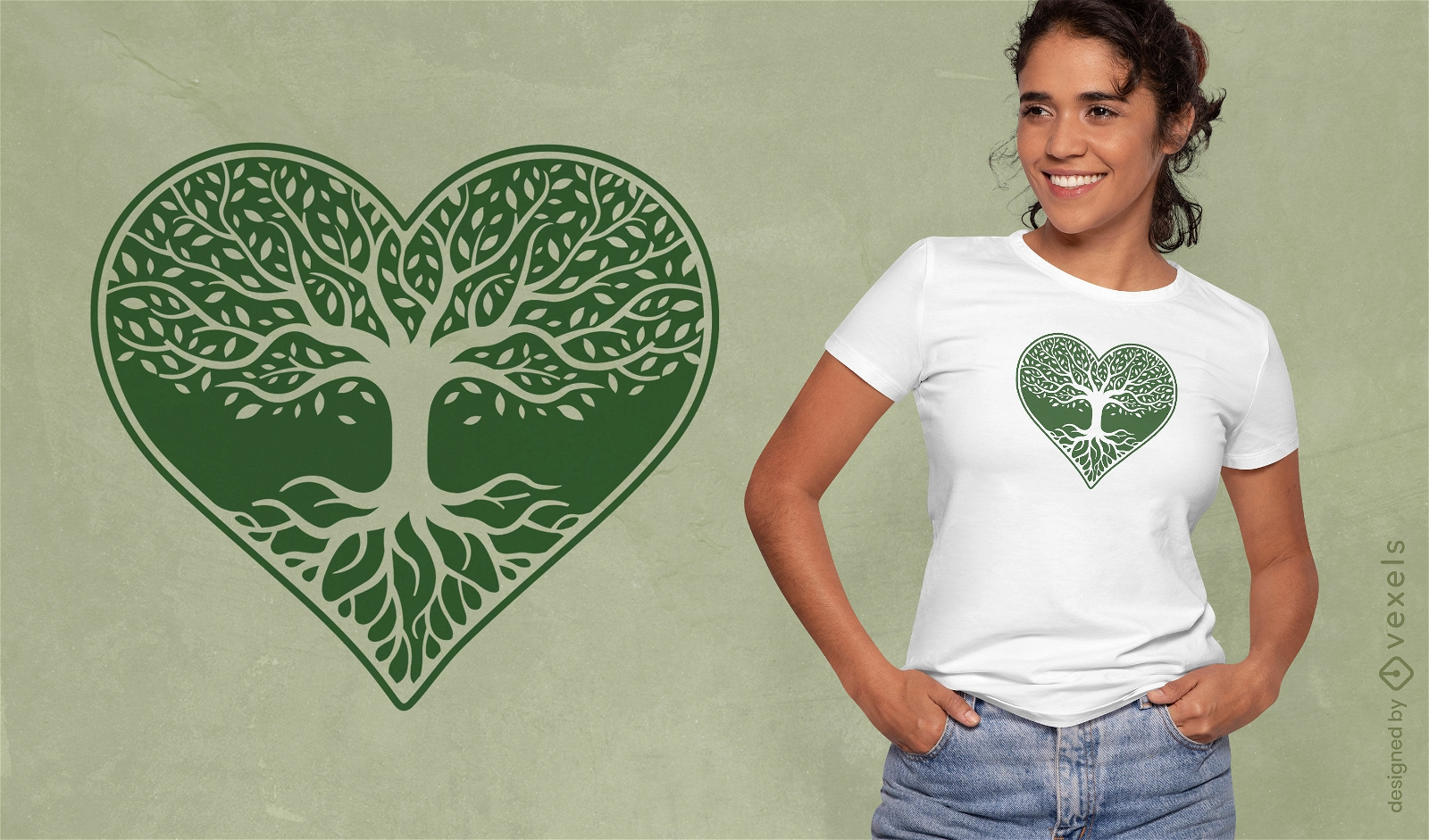 Árbol de la vida en un diseño de camiseta de corazón.