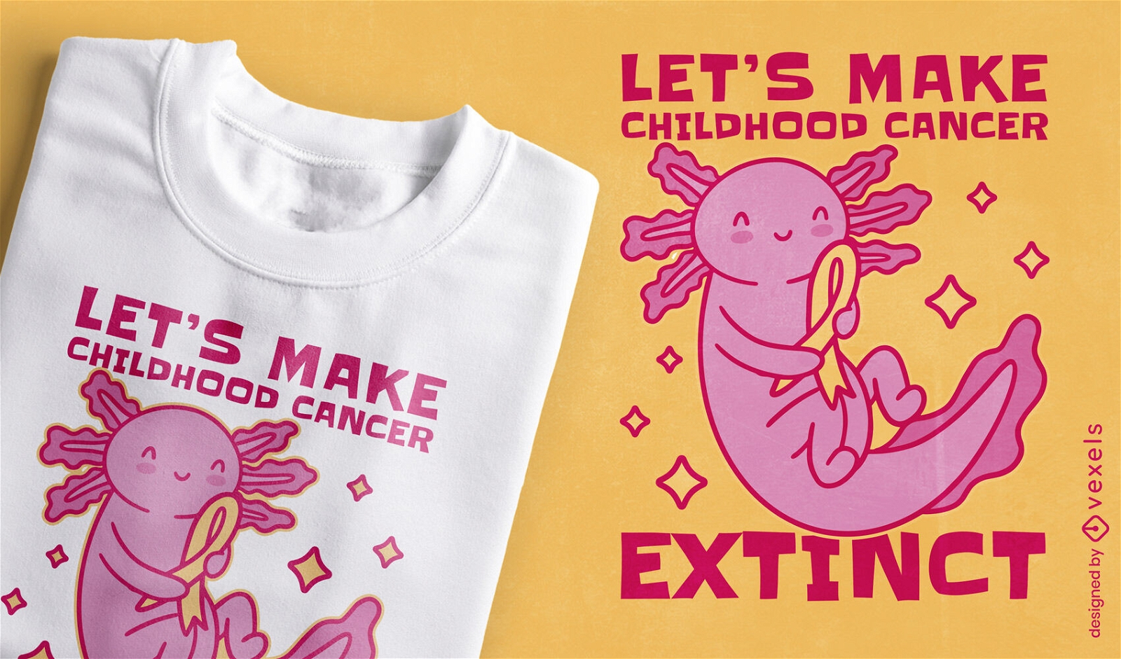 Design de camiseta axolotl de conscientiza??o do c?ncer infantil