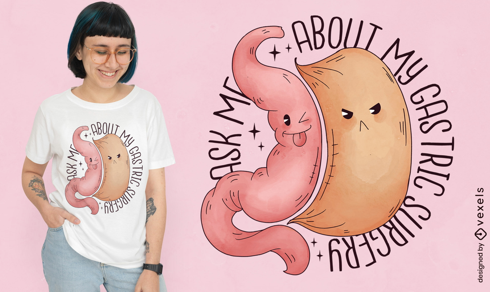 Gastric surgery cartoon t-shirt design