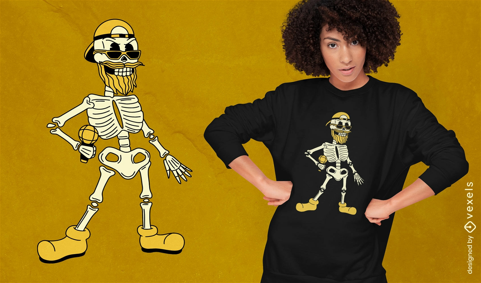 Diseño de camiseta de esqueleto de cantante.
