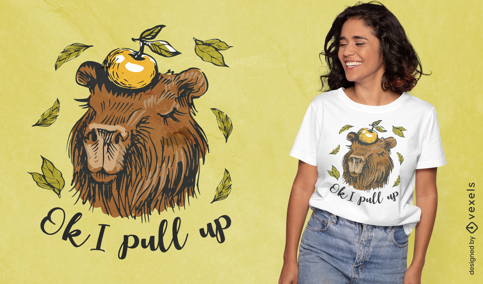 Animal de capivara com design de t-shirt de maçã