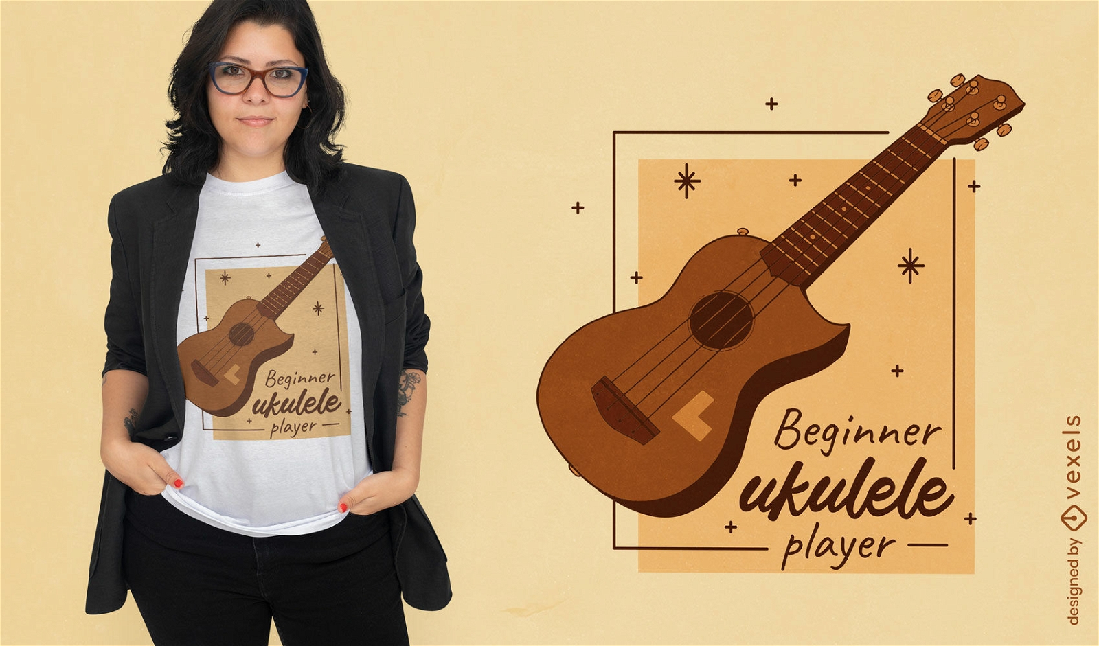Design de camiseta de jogador de ukulele