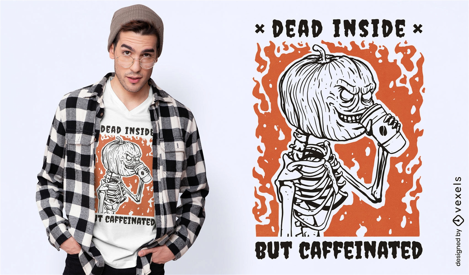 Diseño de camiseta de esqueleto de cabeza de calabaza.