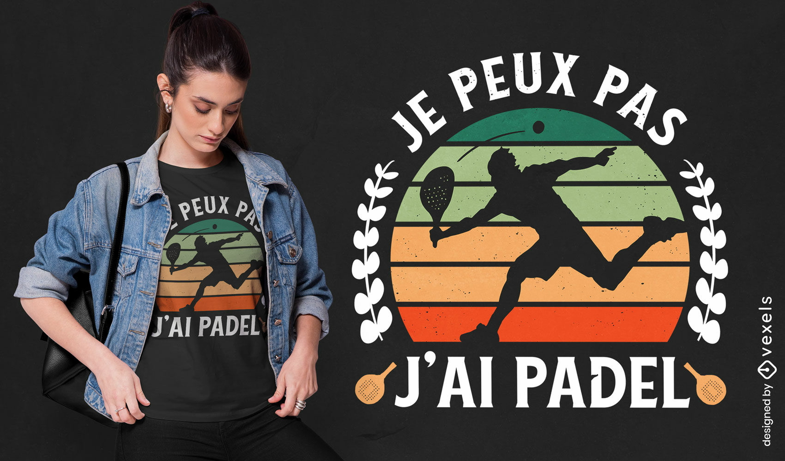 Diseño de camiseta de puesta de sol retro de jugador de pádel