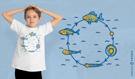 Diseño de camiseta del ciclo de vida de los peces.