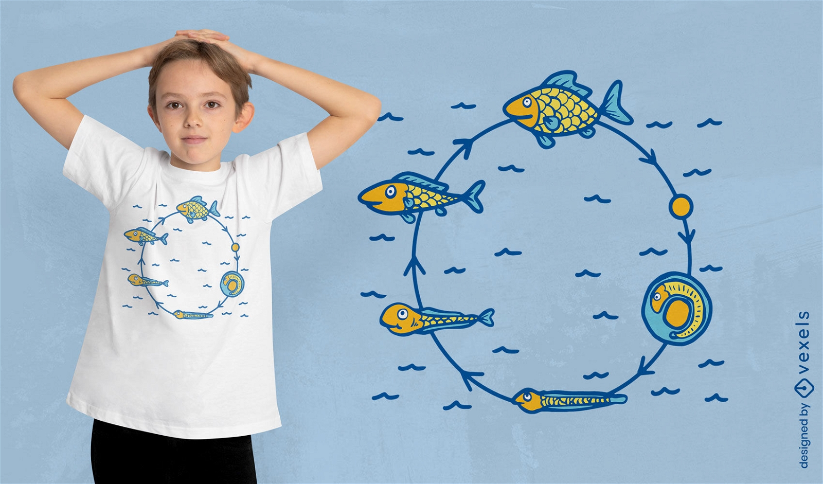 Design de camiseta do ciclo da vida dos peixes