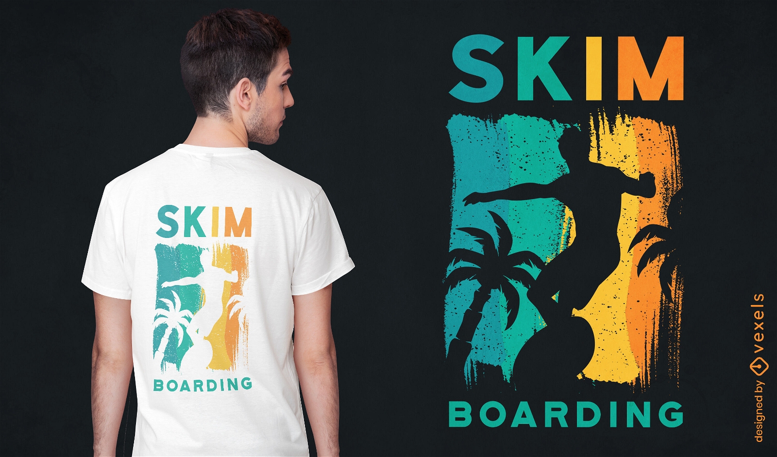 Design de camiseta de silhueta de skimboarding