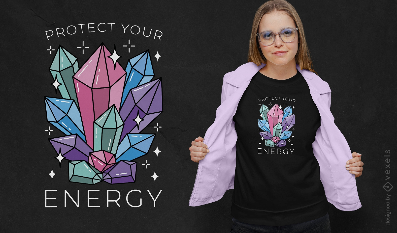Spirituelles T-Shirt-Design mit magischen Kristallen