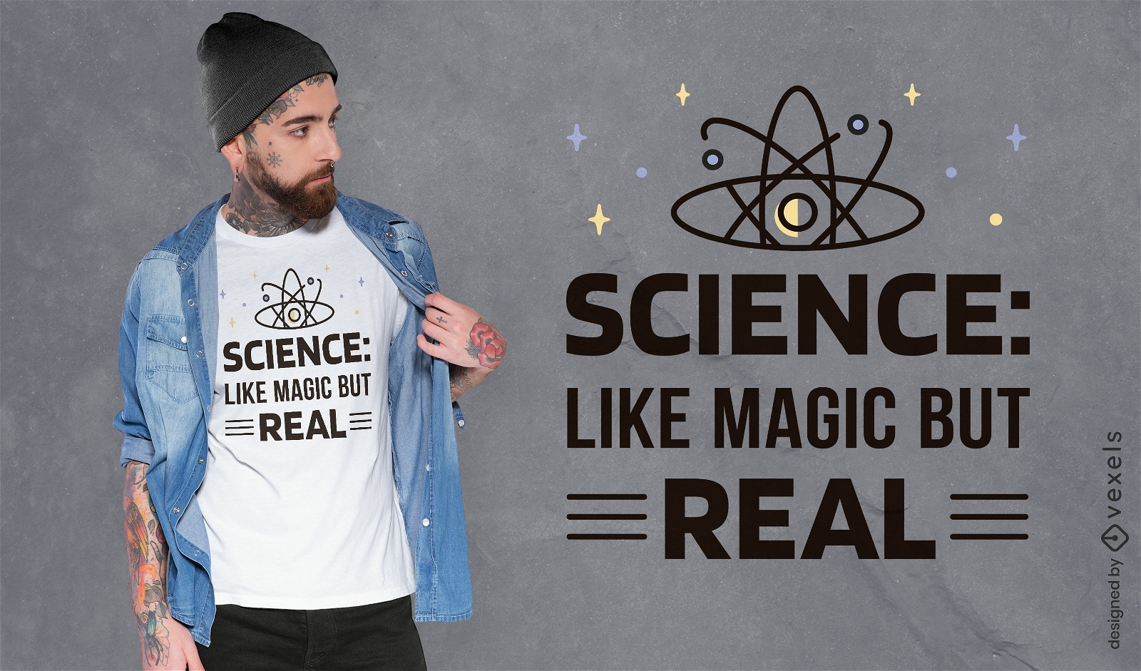 Diseño de camiseta de símbolo de átomo de educación científica