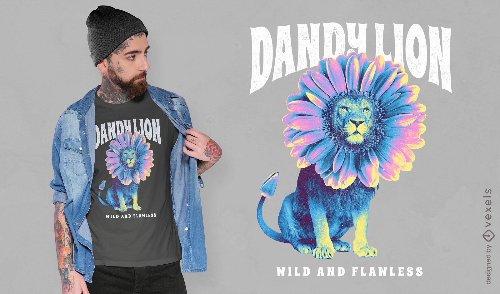Löwentier mit Sonnenblumenkopf-T-Shirt psd