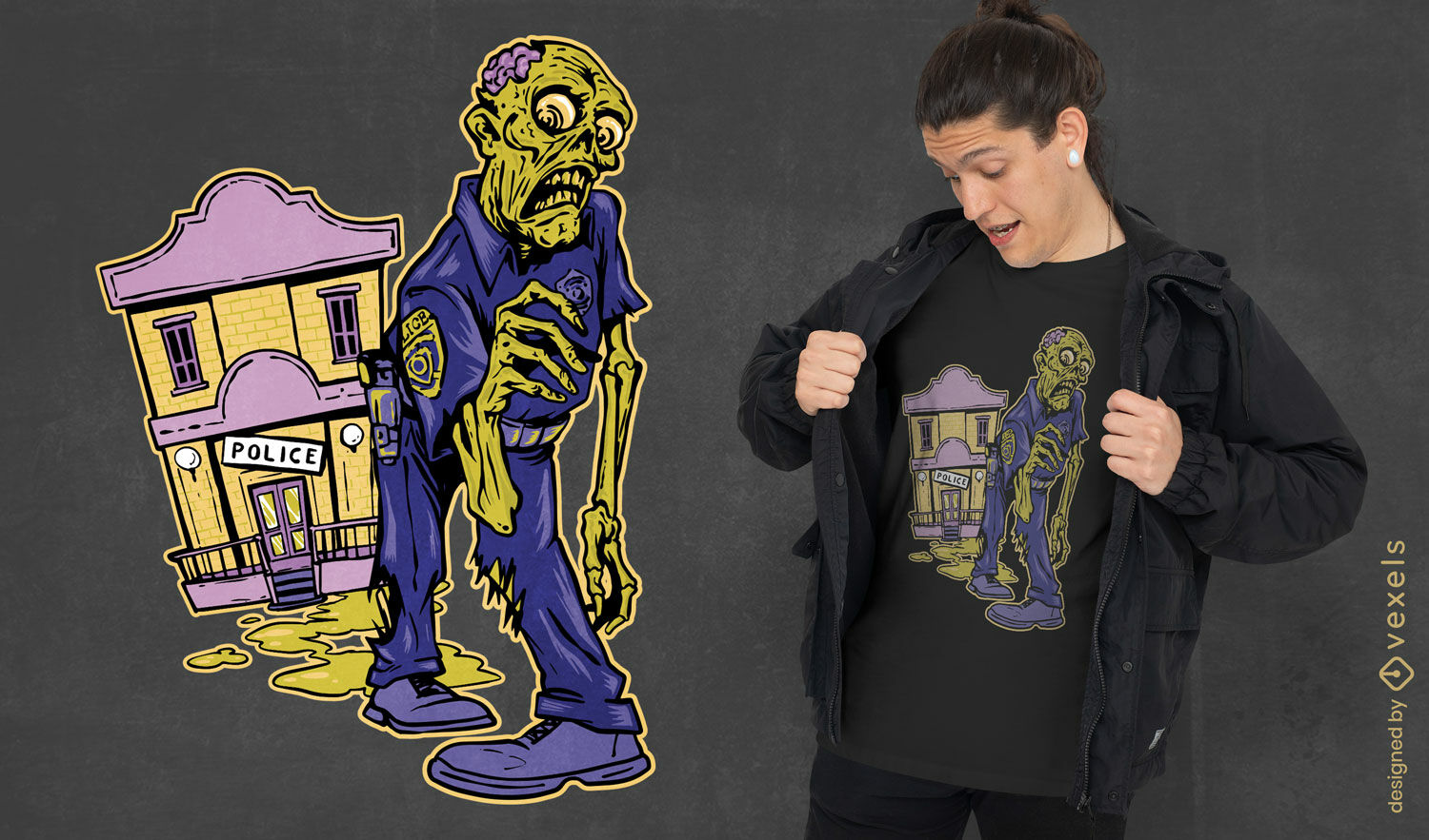 Diseño de camiseta de oficial de policía zombie