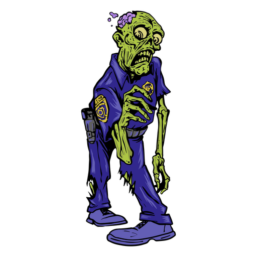 Oficial de policía zombie con cerebro expuesto Diseño PNG