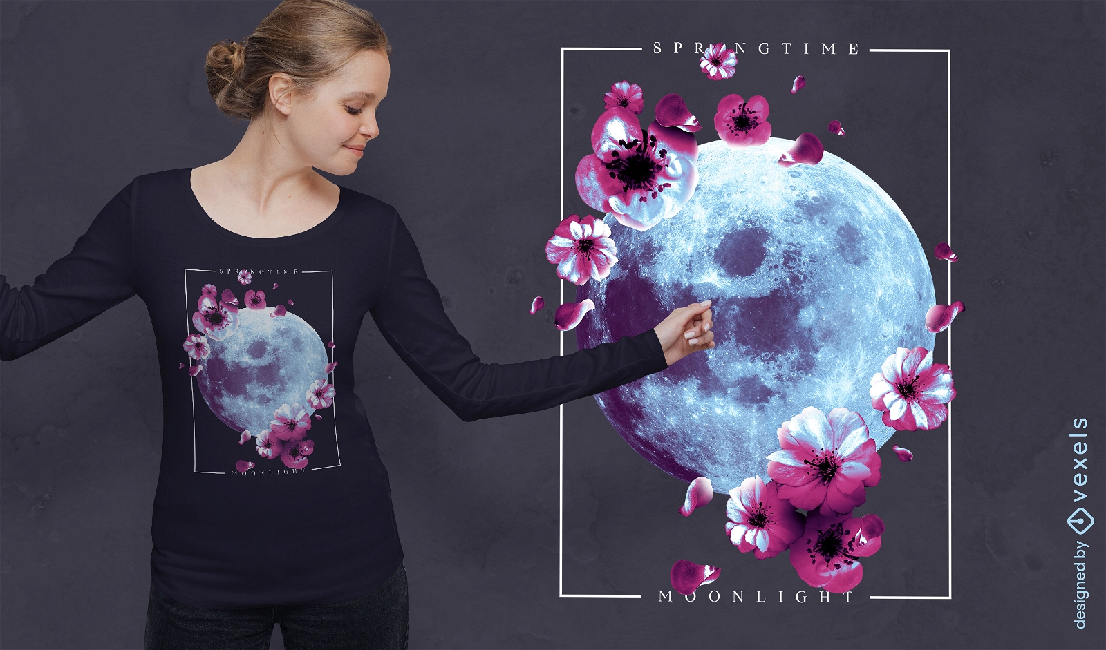 Japanisches T-Shirt mit Mond und Blumen psd
