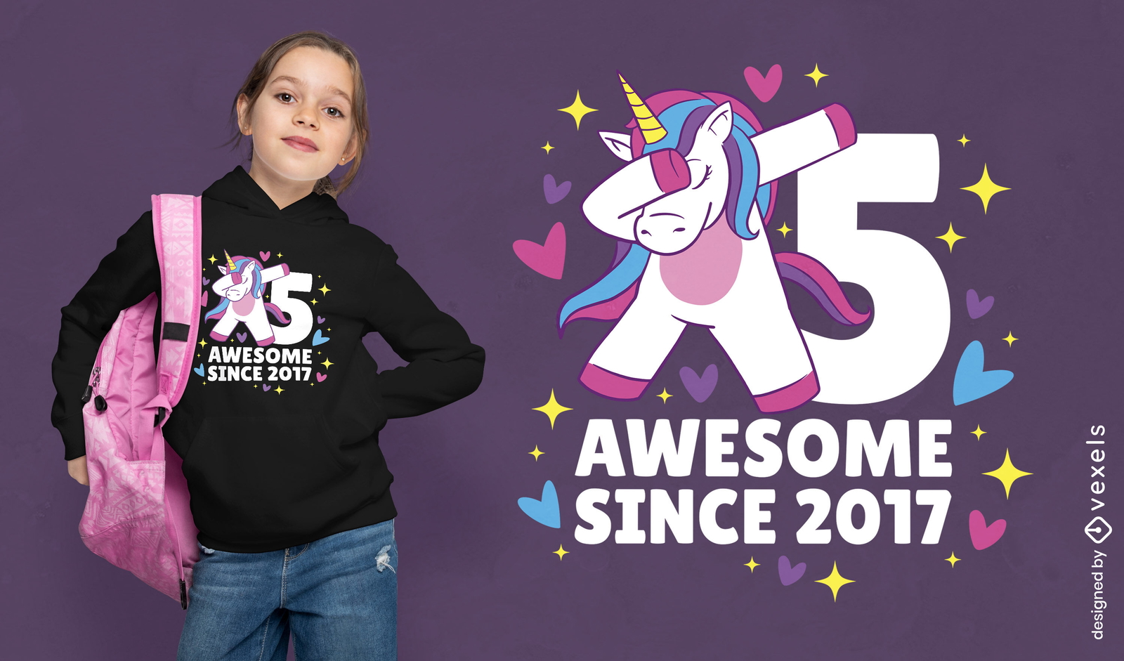 Diseño de camiseta de unicornio de 5to cumpleaños.