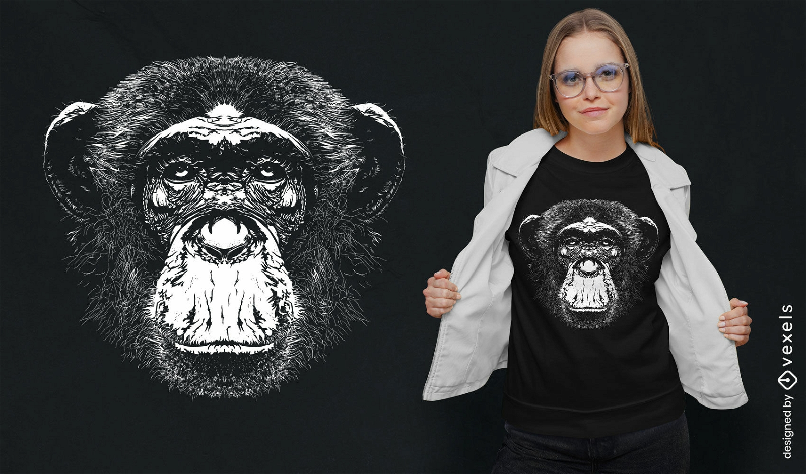 Design de camiseta de cabe?a de macaco realista