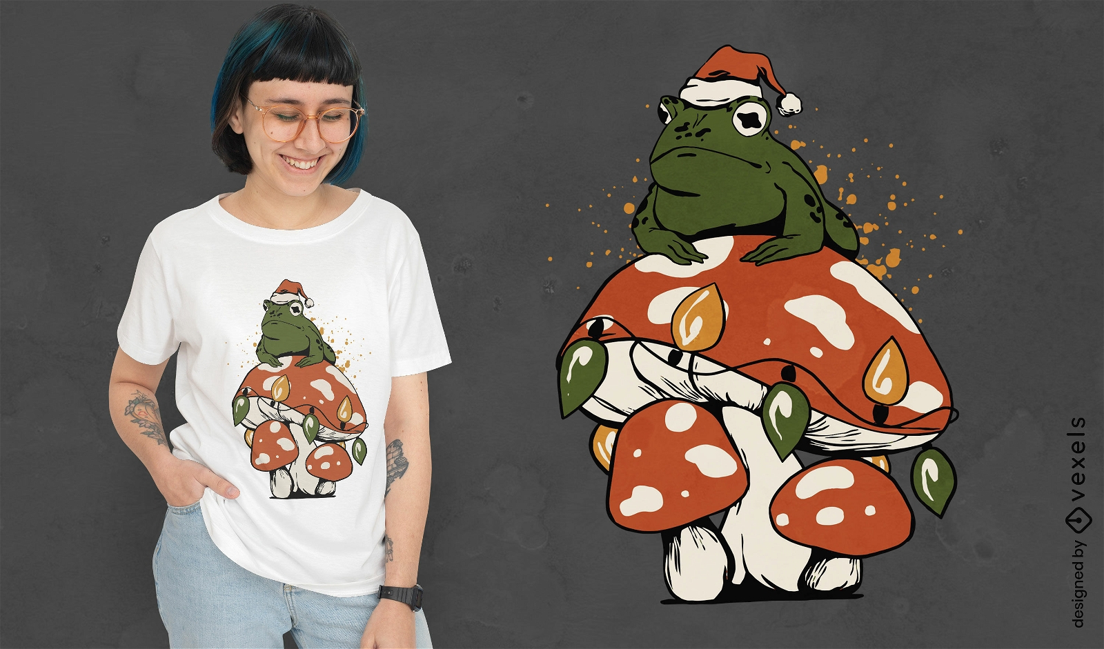 Diseño de camiseta de rana navideña Cottagecore