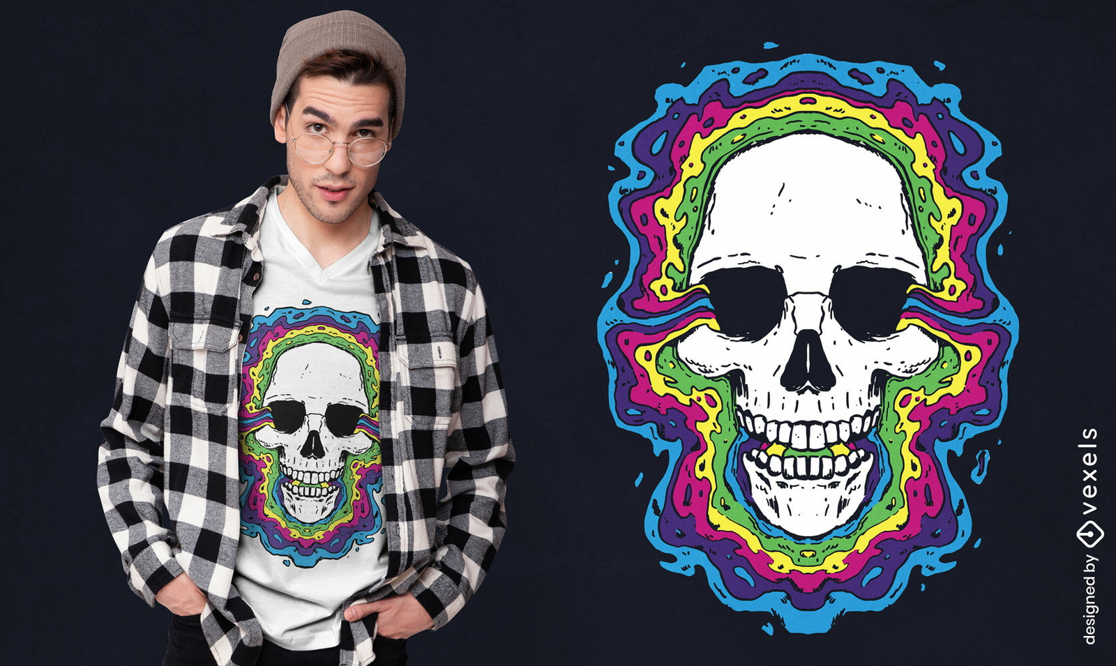 Diseño de camiseta de calavera psicodélica trippy