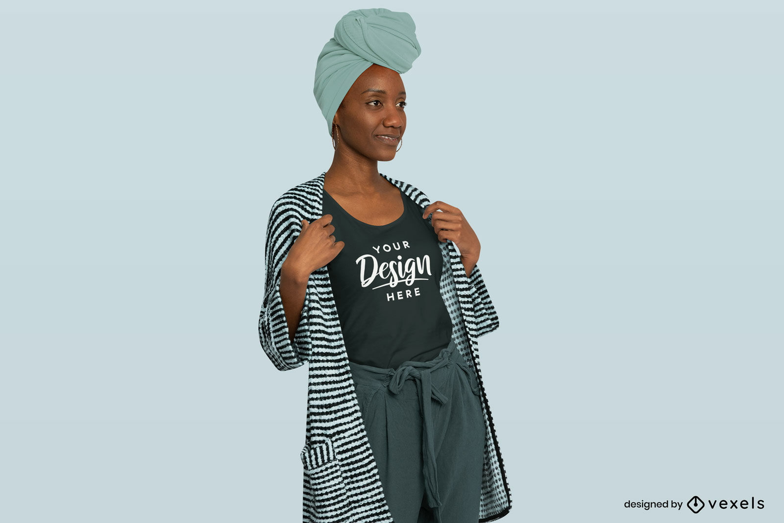 Black woman with headscarf and tank top mockup