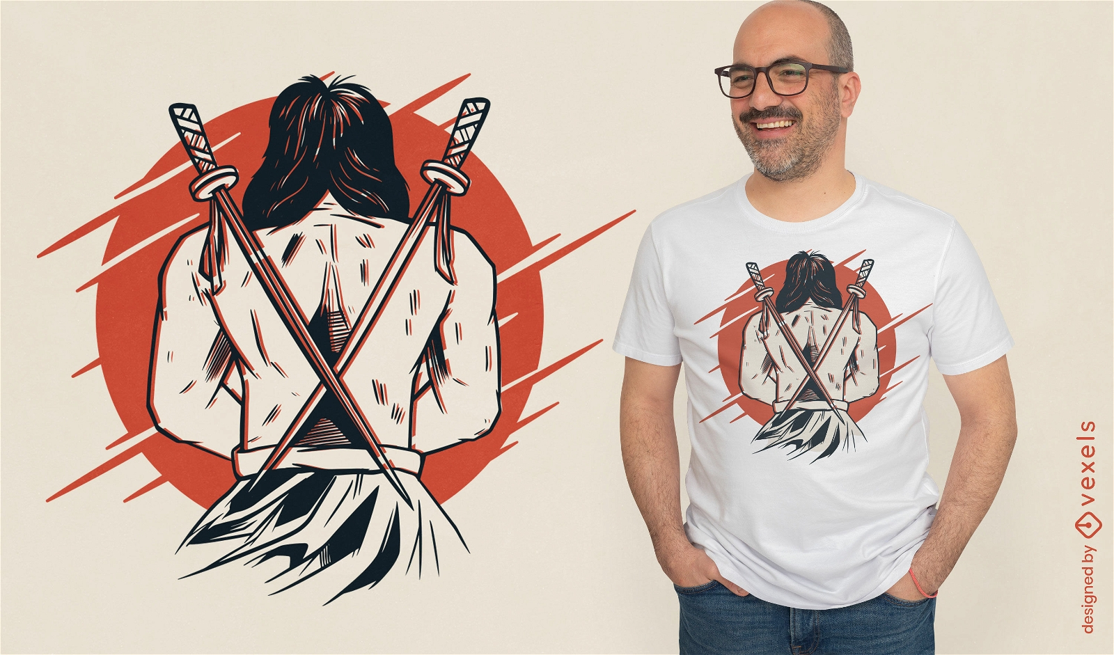 Design de camiseta de espadas traseiras de samurai