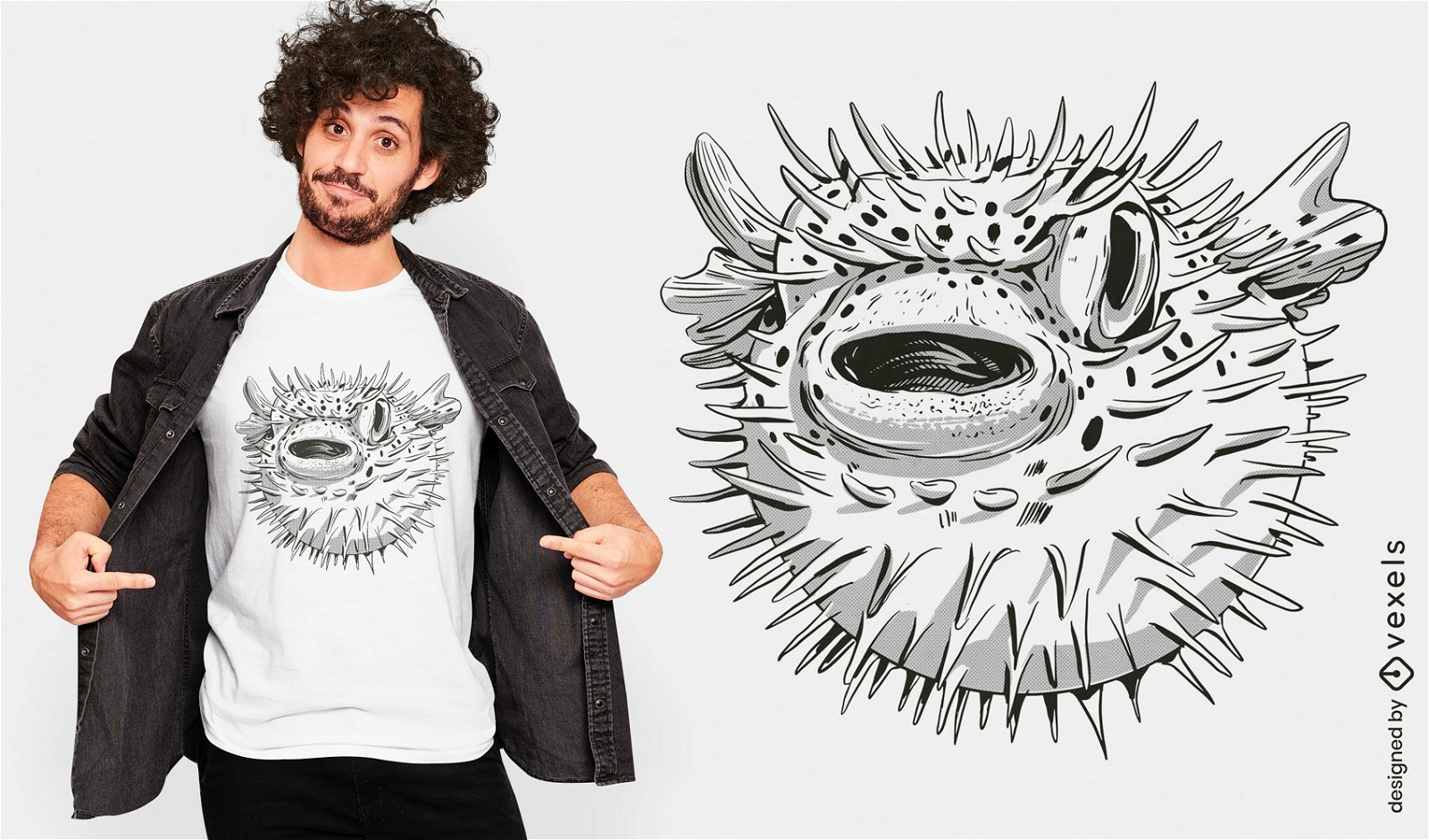 Diseño de camiseta de pez globo realista
