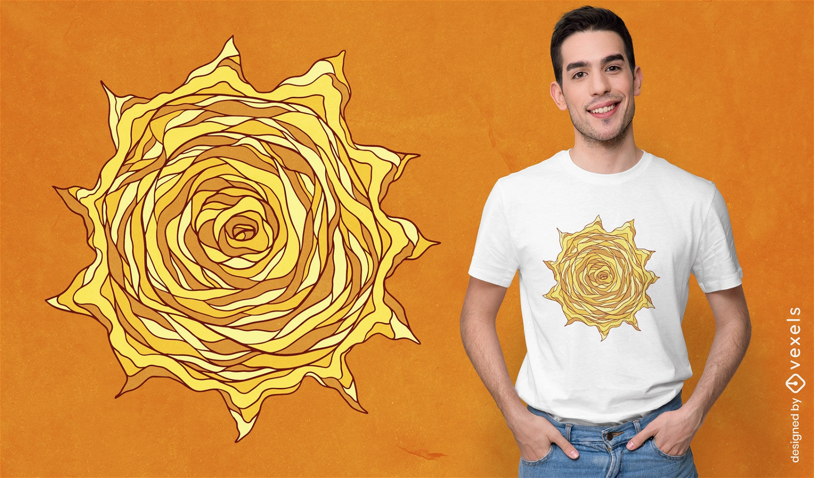 Geometrisches T-Shirt-Design mit gelber Sonne
