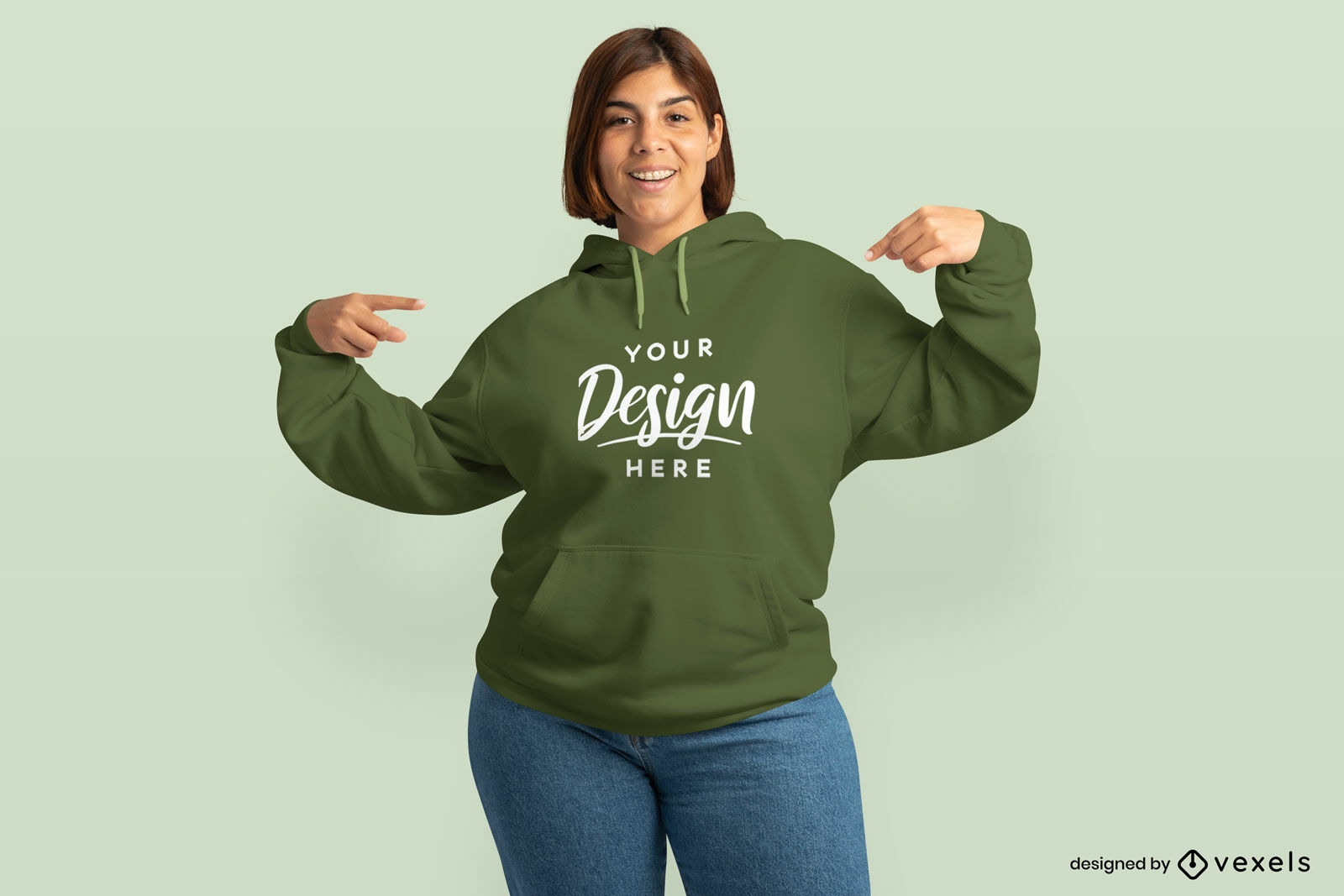 Confident plus size woman in hoodie mockup