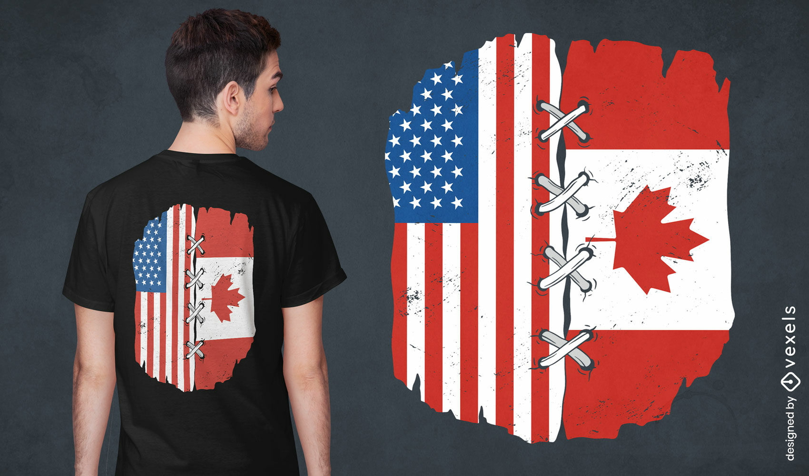 Diseño de camiseta de banderas canadienses y americanas.