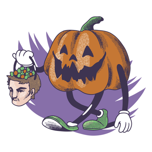 Calabaza de Halloween que lleva dulces en una canasta de truco o trato con forma humana Diseño PNG