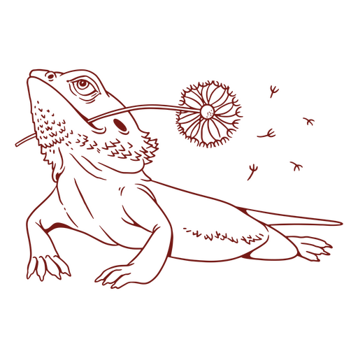 Dragón barbudo que lleva un diente de león en su boca Diseño PNG