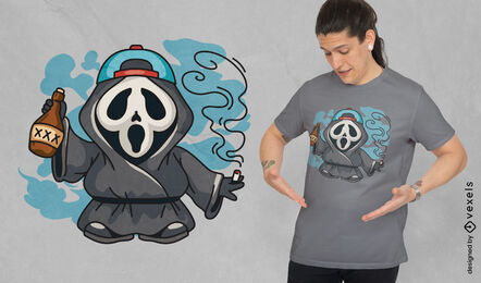 Esqueleto com design de camiseta de cerveja e charuto