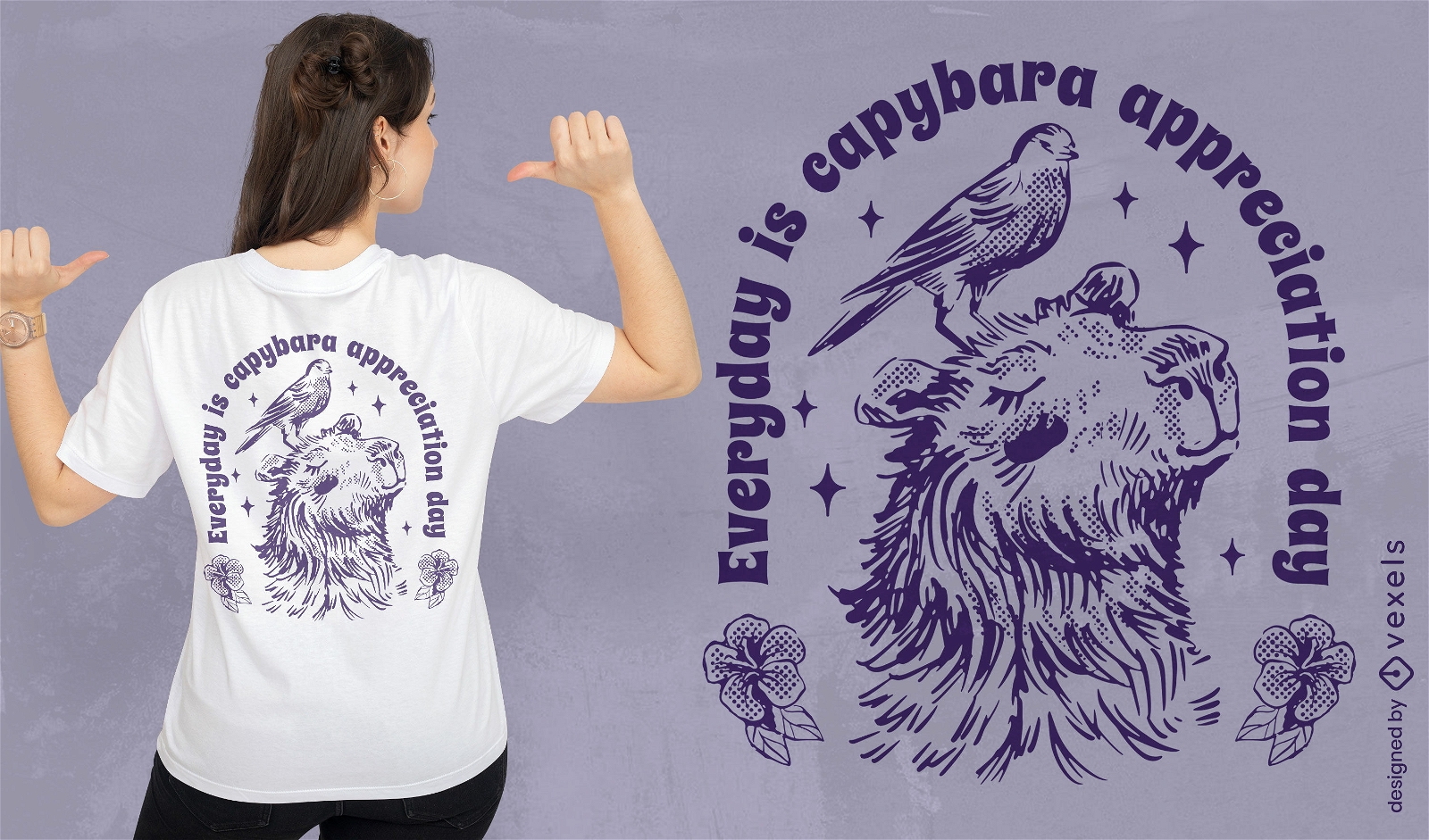 Capybara animal and bird t-shirt design