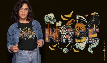 T-Shirt-Design mit gruseligen Halloween-Elementen