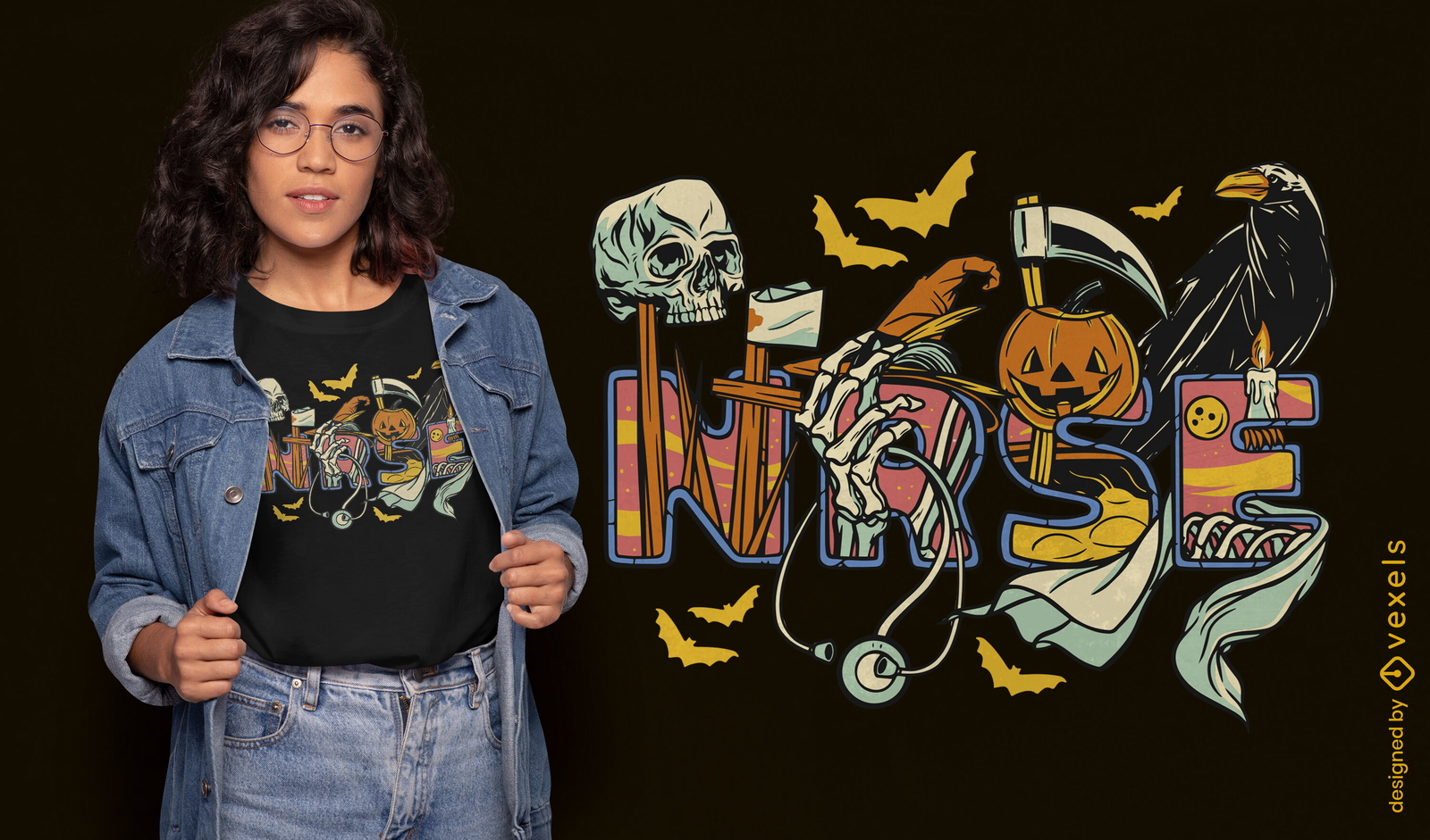 Diseño de camiseta de elementos espeluznantes de halloween