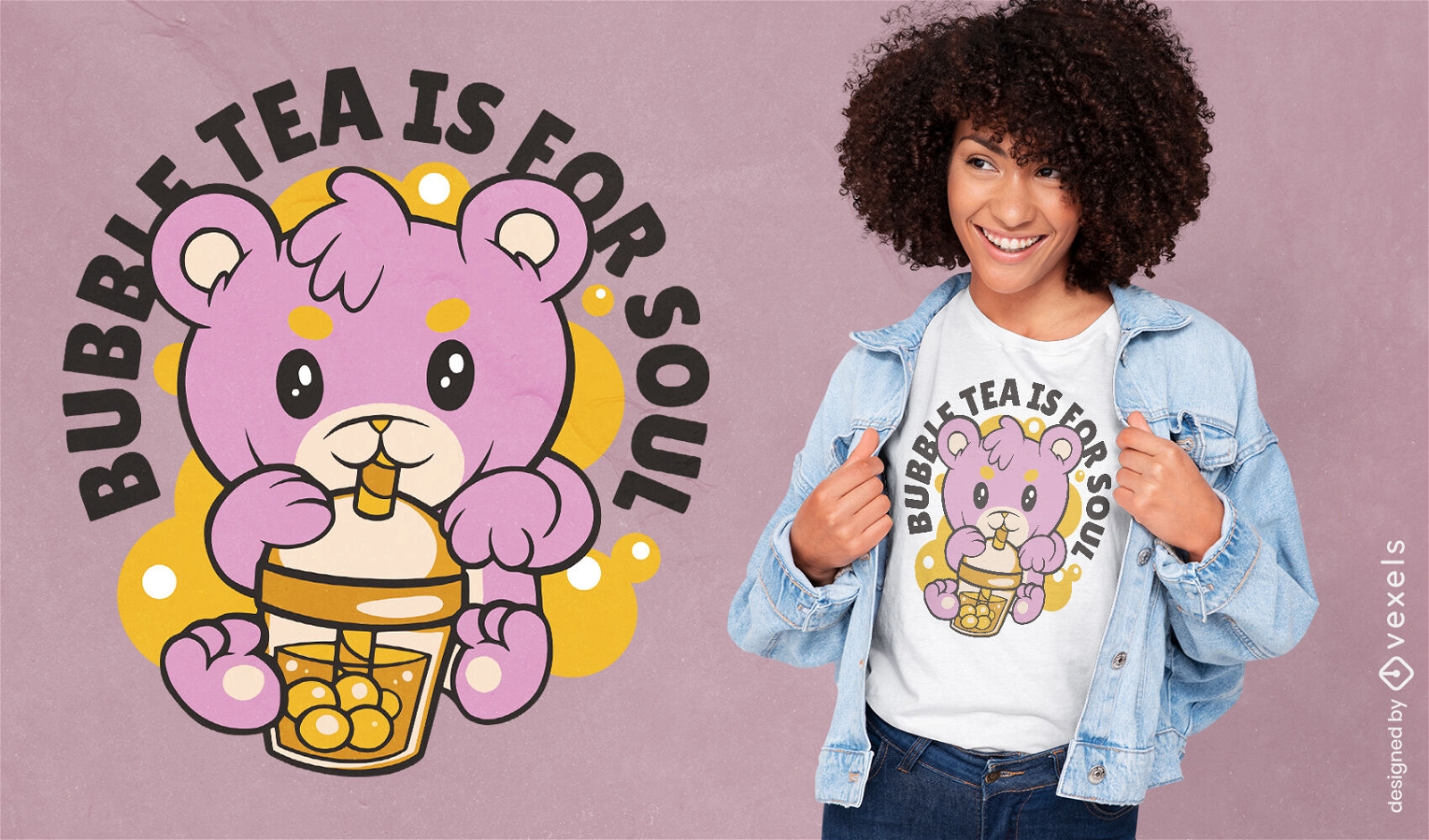 Design de camiseta de chá de urso fofo bebendo