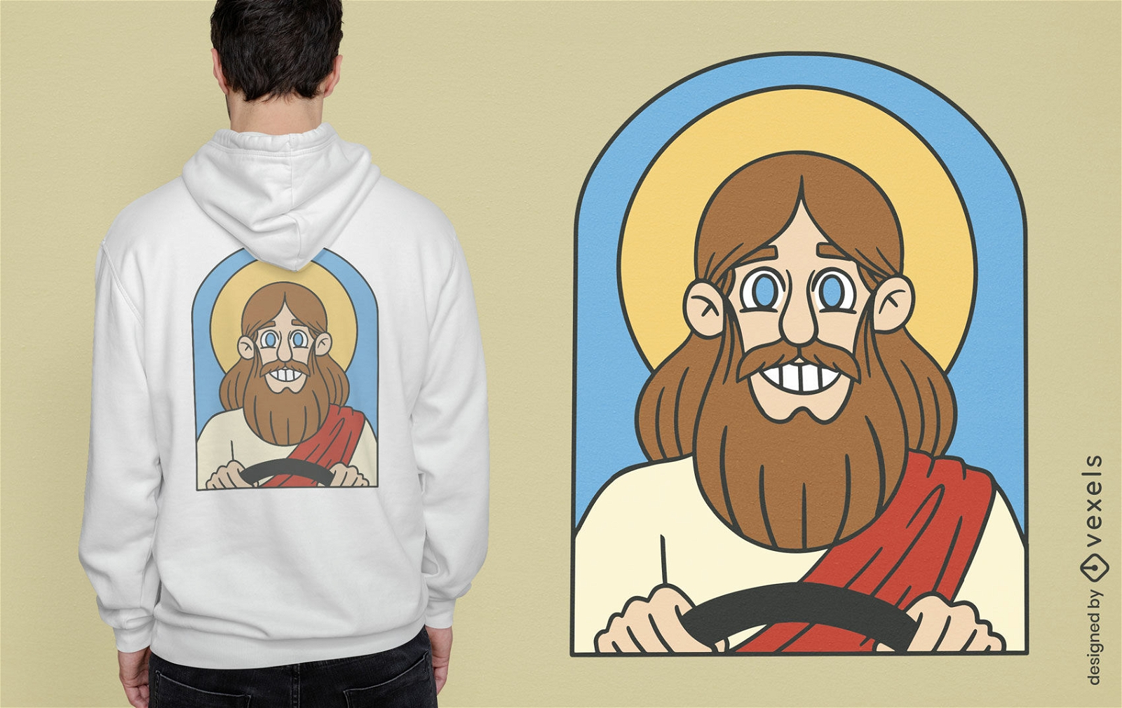 Design de camiseta Jesus atr?s do volante
