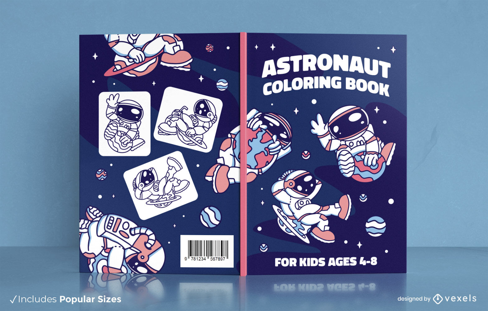 Diseño de portada de libro para colorear de astronauta