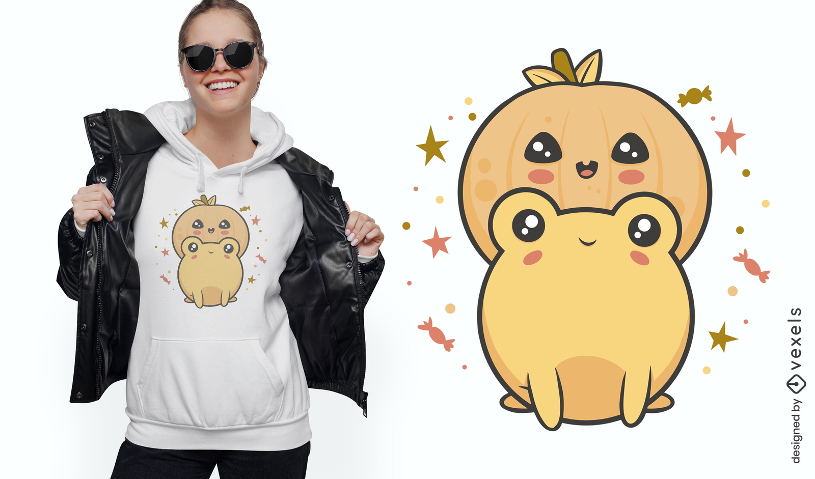 Frosch mit Kürbis kawaii T-Shirt Design