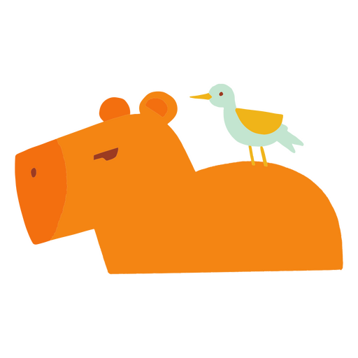 Capybara with a bird atop its back flat image PNG Design