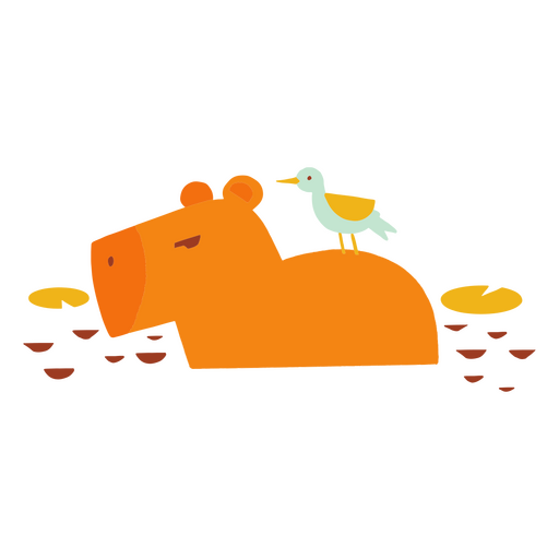 Orange Capybara mit einem Vogel auf seinem hinteren flachen Bild PNG-Design
