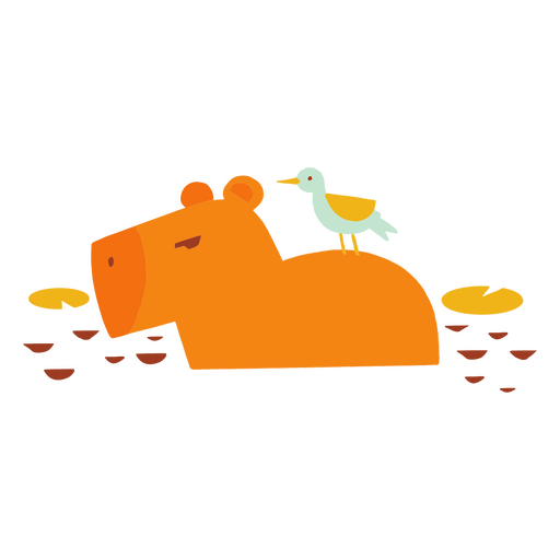 Orange capybara with a bird atop its back flat image PNG Design