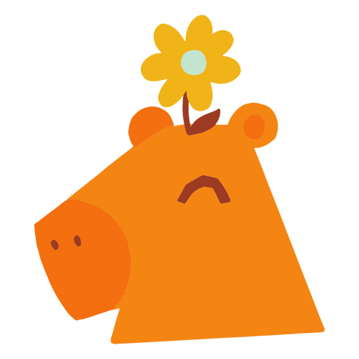 Capivara com uma flor no topo de sua imagem plana de cabe?a Desenho PNG