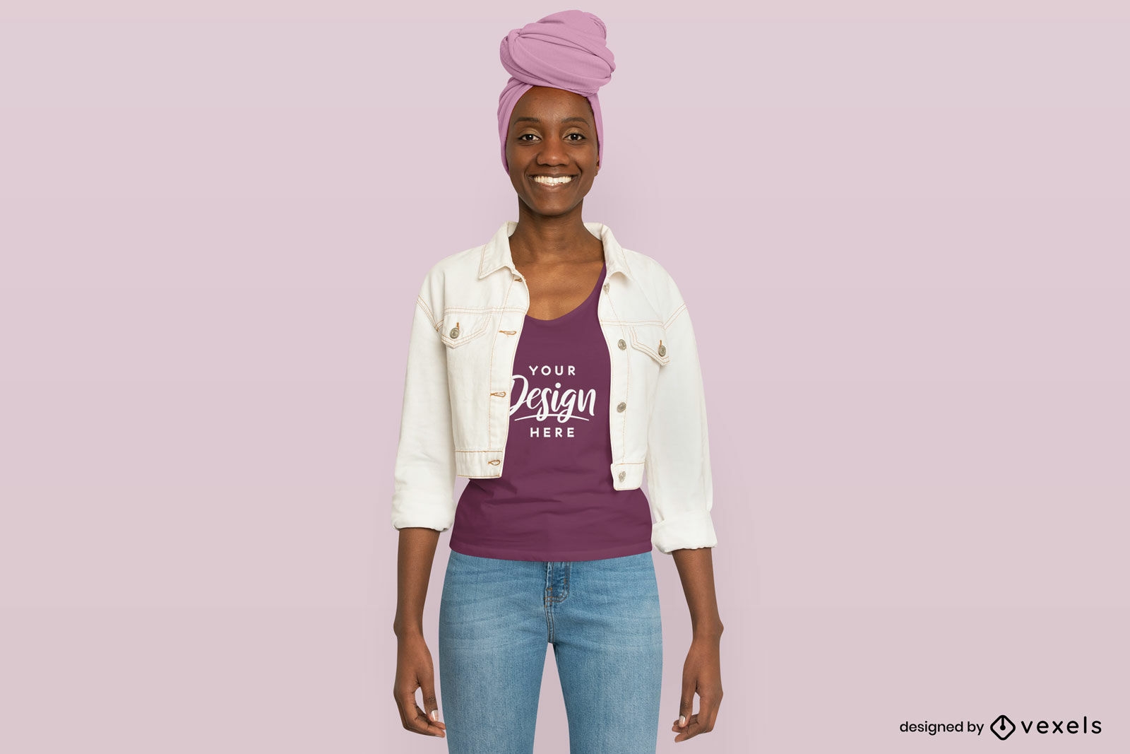 Black girl with headscarf and tank top mockup