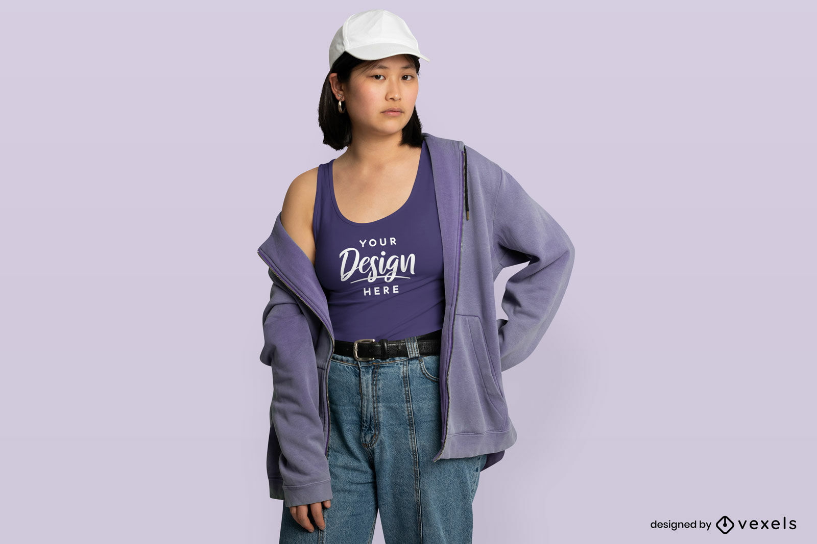 Asian female model in tank top mockup