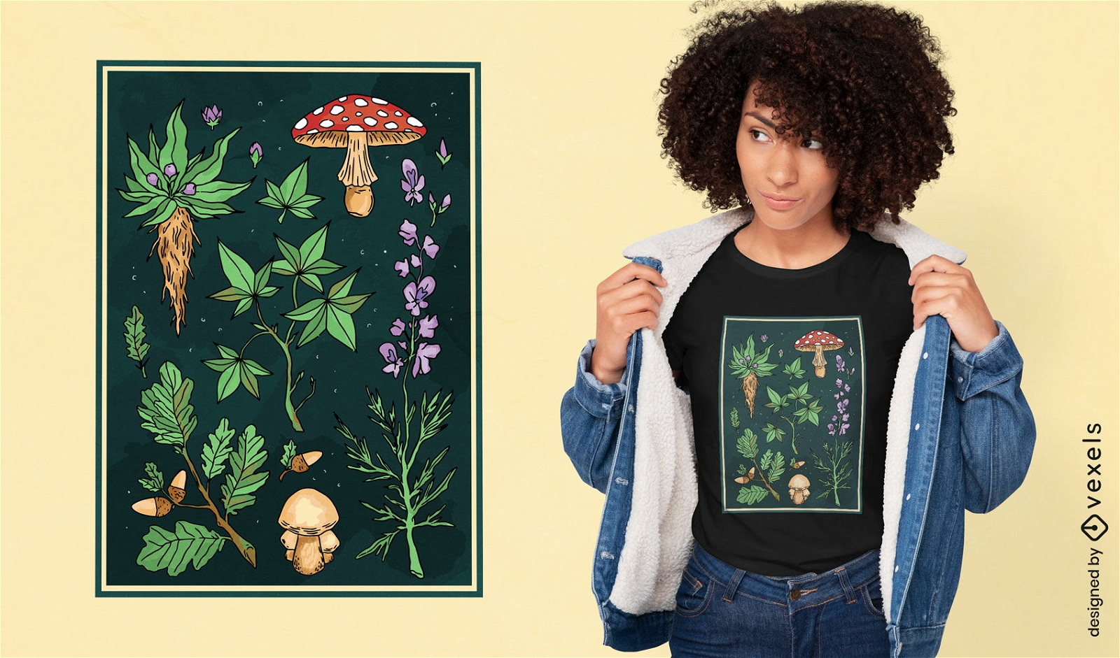 Diseño de camiseta de elementos de jardín botánico.