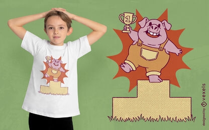 Glückliches Schwein mit Trophäen-T-Shirt-Design