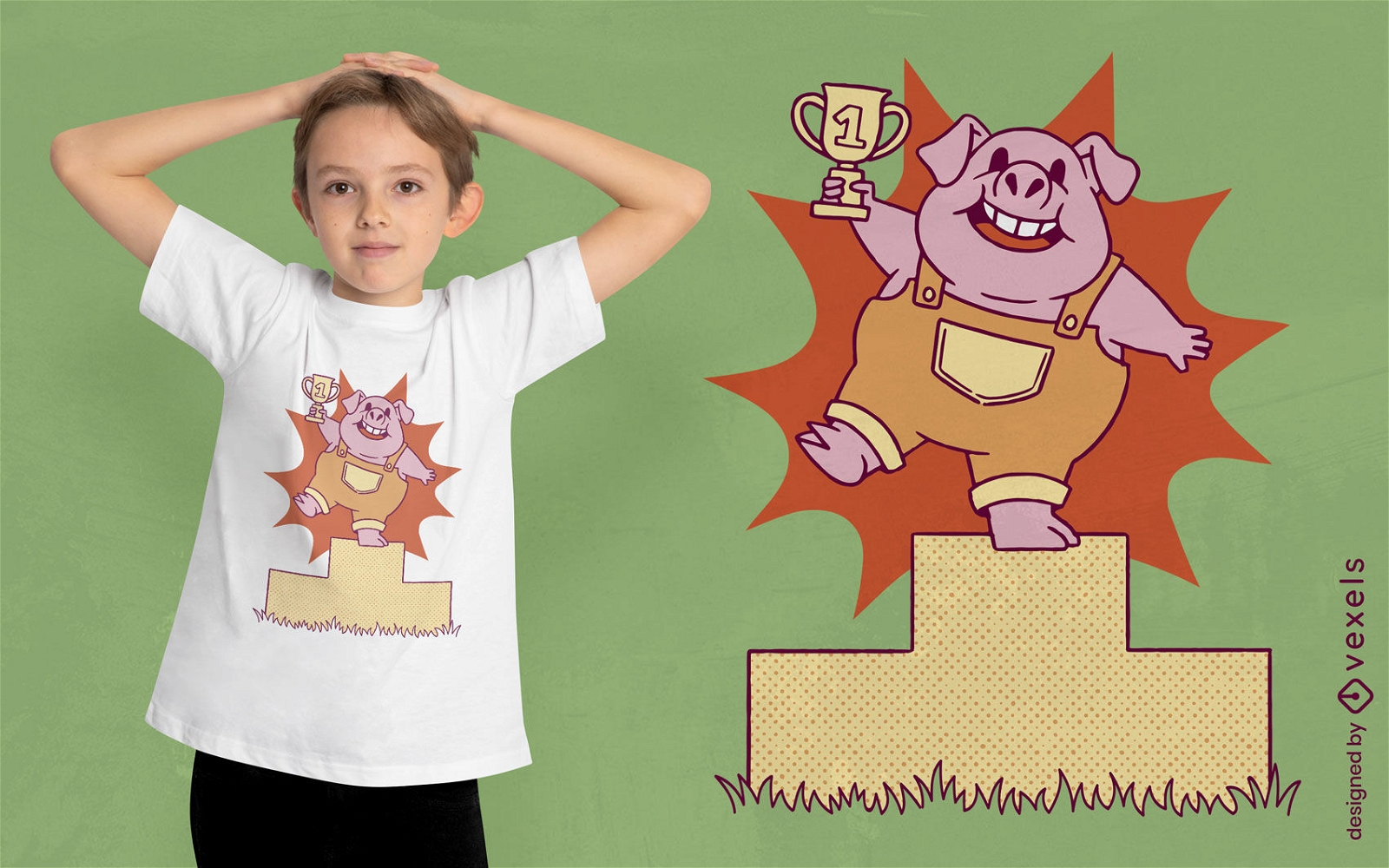 Diseño de camiseta de cerdo feliz con trofeo