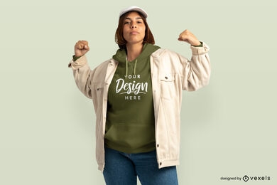 Strong plus size woman in hoodie mockup