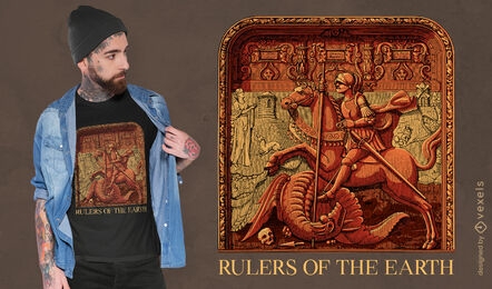 Diseño de camiseta dragón vs caballero